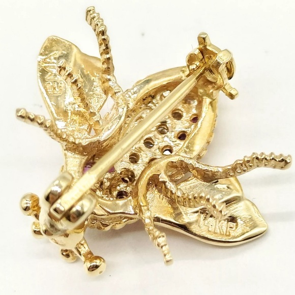 Stunning Natural Ruby and Diamonds on 14k Brooch Pin - Picture 3 of 8